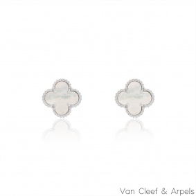 Van Cleef & Arpels White Gold Mother Of Pearl Vintage Alhambra Earrings VCARP48600